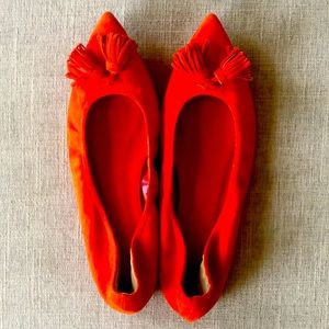Red suede tassels flats